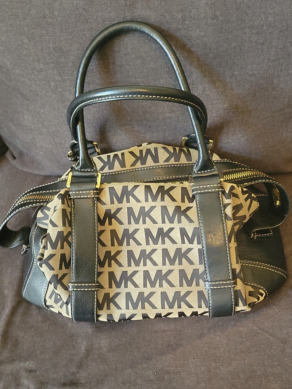Michael Kors Monogram Satchel in Black & Brown